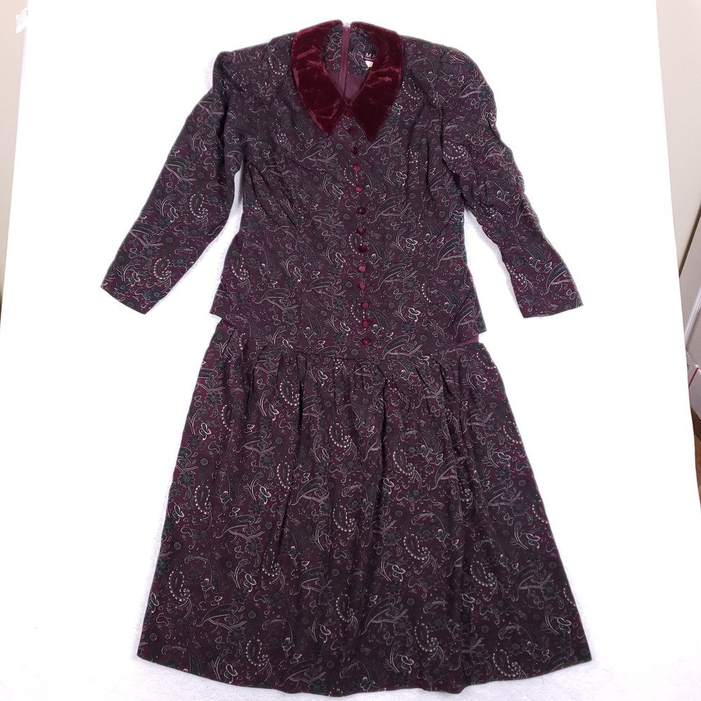 Vintage Melissa Harper Velvet Collar Paisley Dress Size 12 Button Front‎ Midi